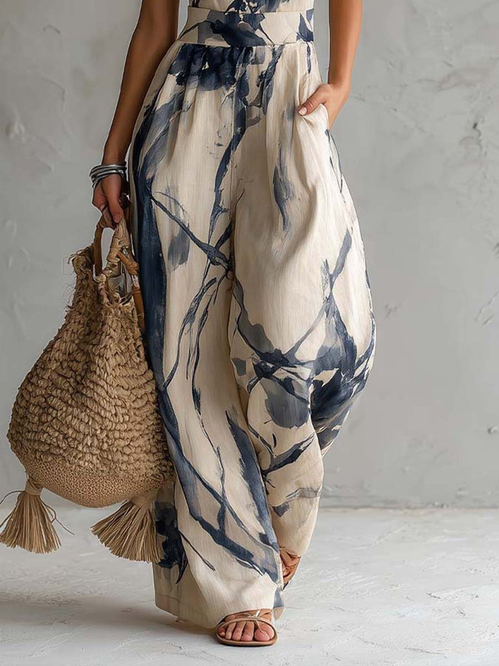 Mono a Gamba Larga con Stampa di Inchiostro e Collo Halter con Tasche