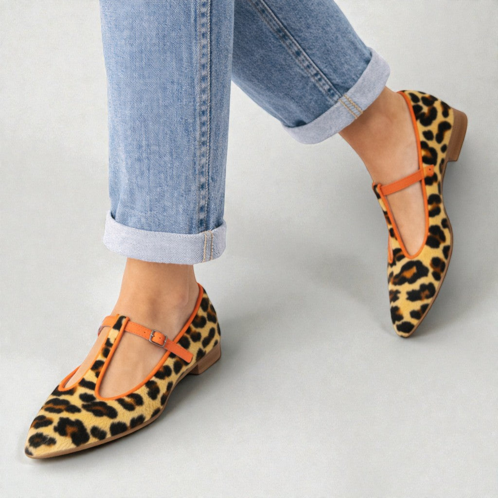 Lulu | BALERINAS T-STRAP DE LEOPARDO