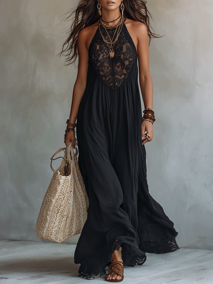 Elegante Vestito Maxi Senza Maniche in Chiffon Bohemien per la Notte