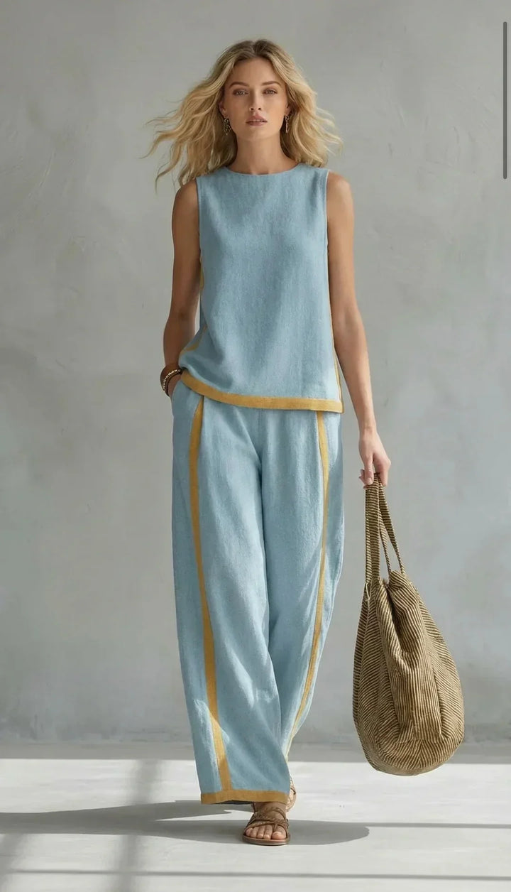 Ursula - Conjunto Elegante y Casual de Chaleco y Pantalones con Acabados Bicolores