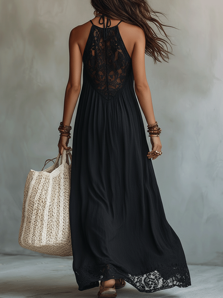 Elegante Vestito Maxi Senza Maniche in Chiffon Bohemien per la Notte