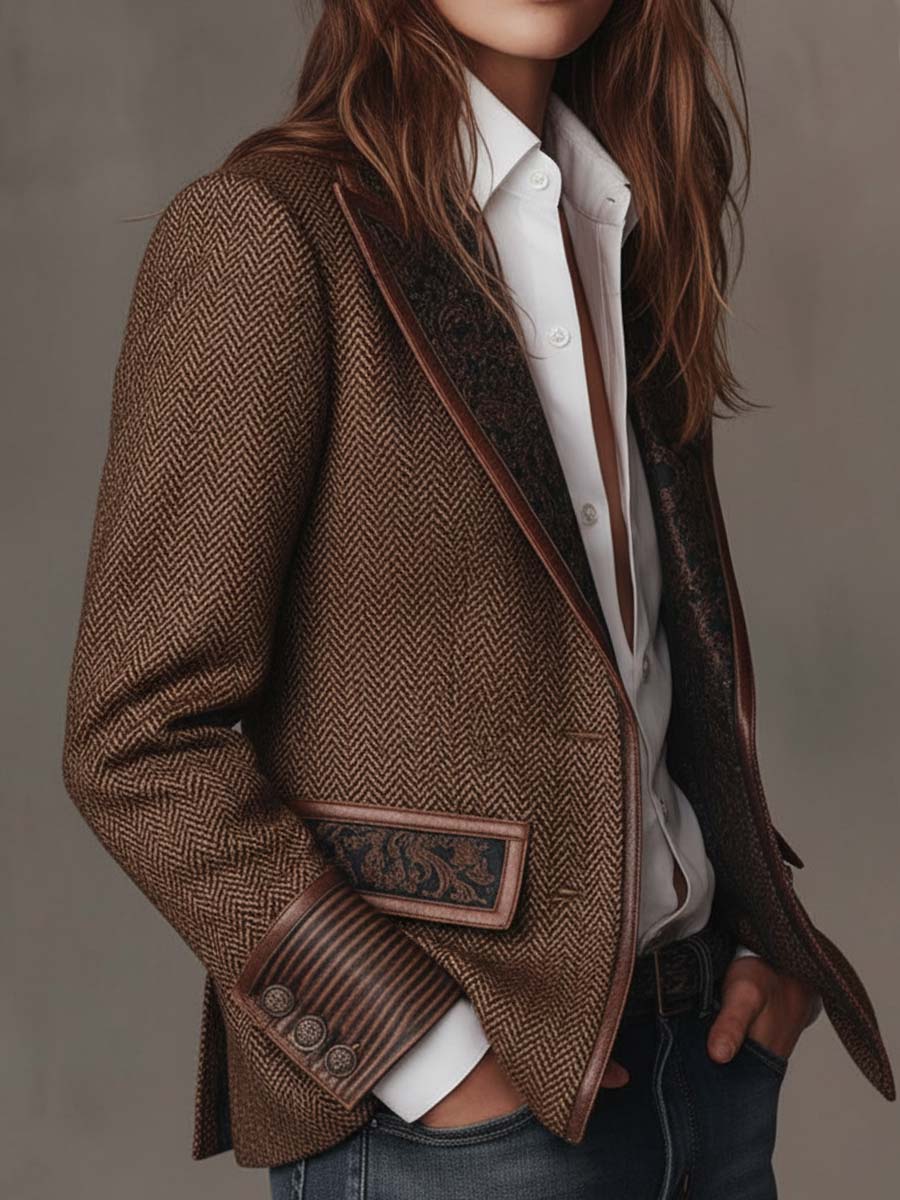 Blazer da Donna in Pannello Stampa Herringbone