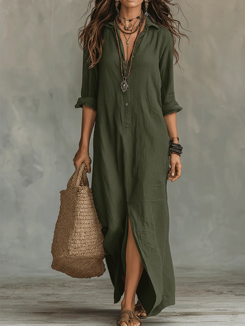 Soline™ | Vestido Maxi Negro Suelto con Botones