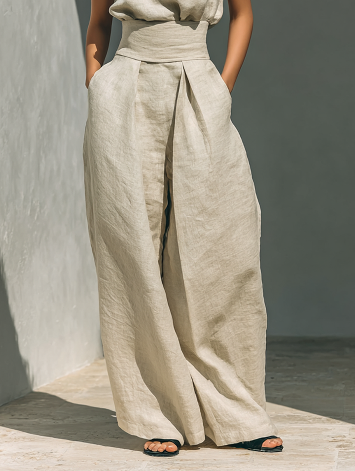 Maria™ | Conjunto completo con top de tirantes y pantalones amplios de algodón y lino
