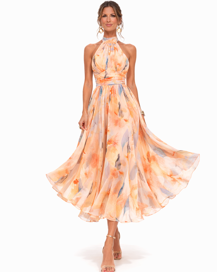 Aurora™ | Vestido de Cuello Halter con Estampado Acuarela