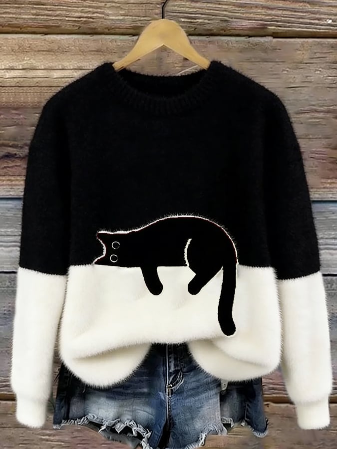 Aileen™ | Maglione Oversize con Stampa di Gatto Elegante
