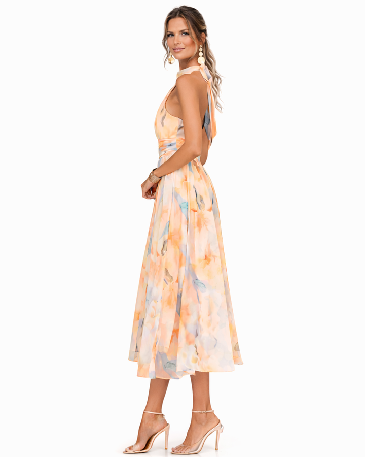 Aurora™ | Vestido de Cuello Halter con Estampado Acuarela