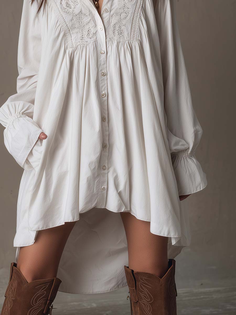 Lucia | Vestito Camicia con Dettagli in Pizzo