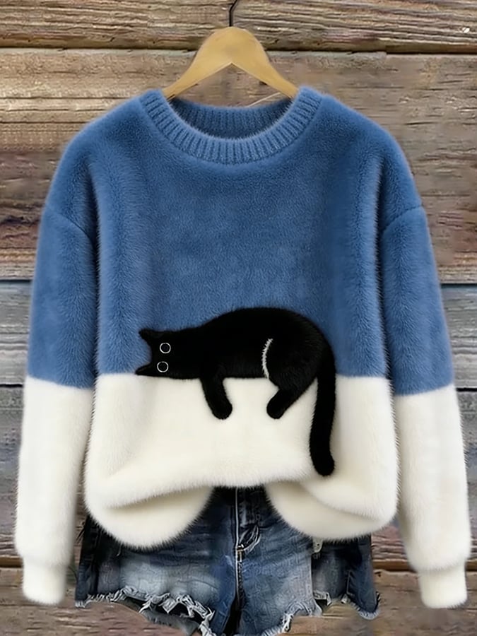 Aileen™ | Maglione Oversize con Stampa di Gatto Elegante