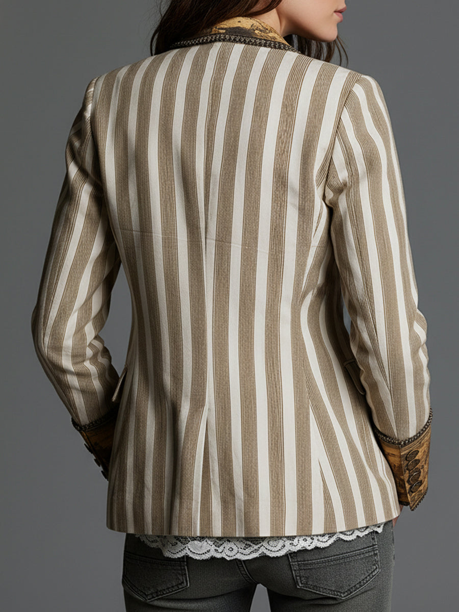 Blazer Donna Boho a Righe Stampato con Rever