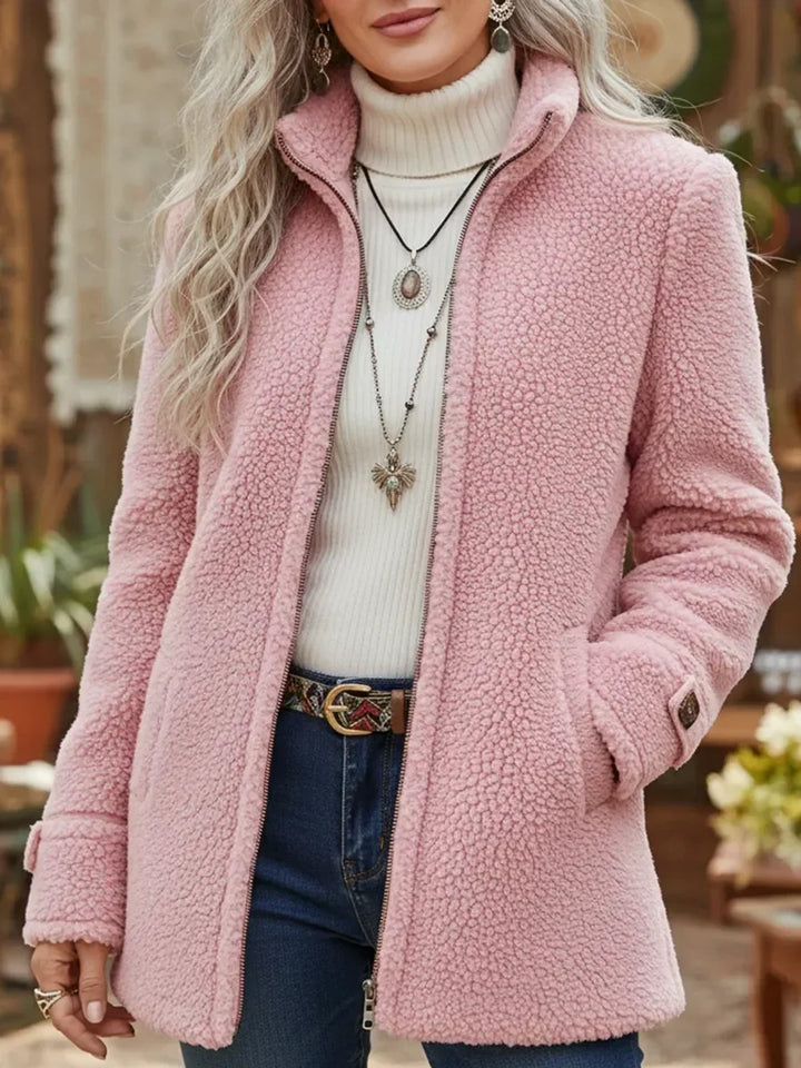 Carissa - Giacca con Zip Completa in Feltro di Agnello