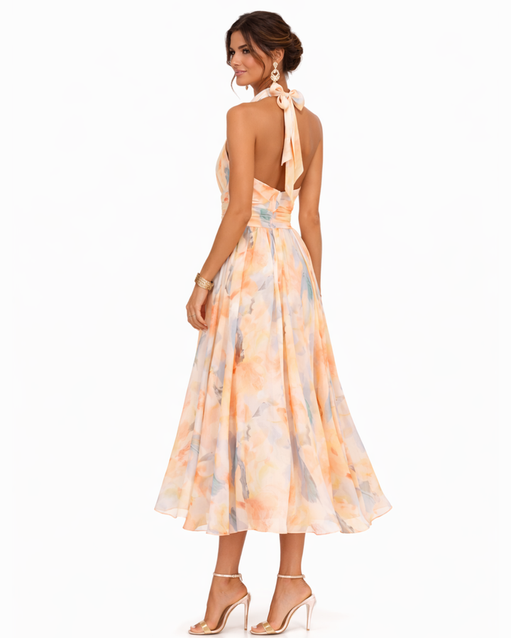 Aurora™ | Vestido de Cuello Halter con Estampado Acuarela