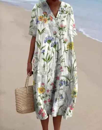 Margaret - Vibrant Floral Garden Print Flowy Summer Dress