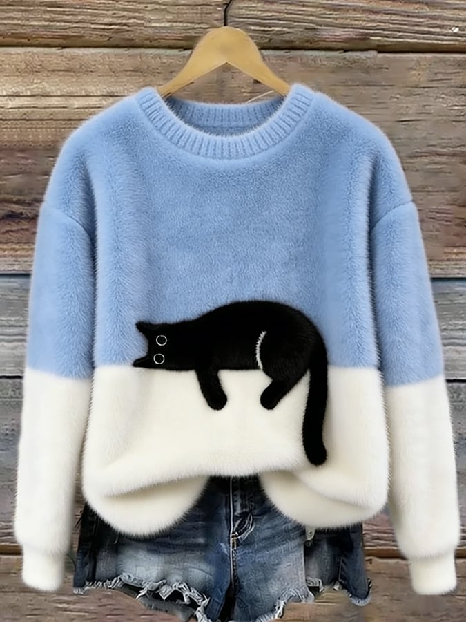 Aileen™ | Maglione Oversize con Stampa di Gatto Elegante