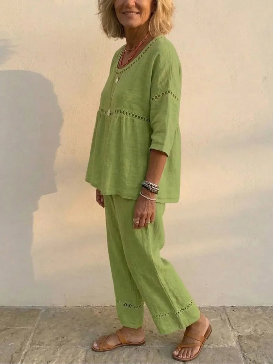 Marielle | Conjunto de Dos Piezas de Lino Suave con Detalle de Encaje
