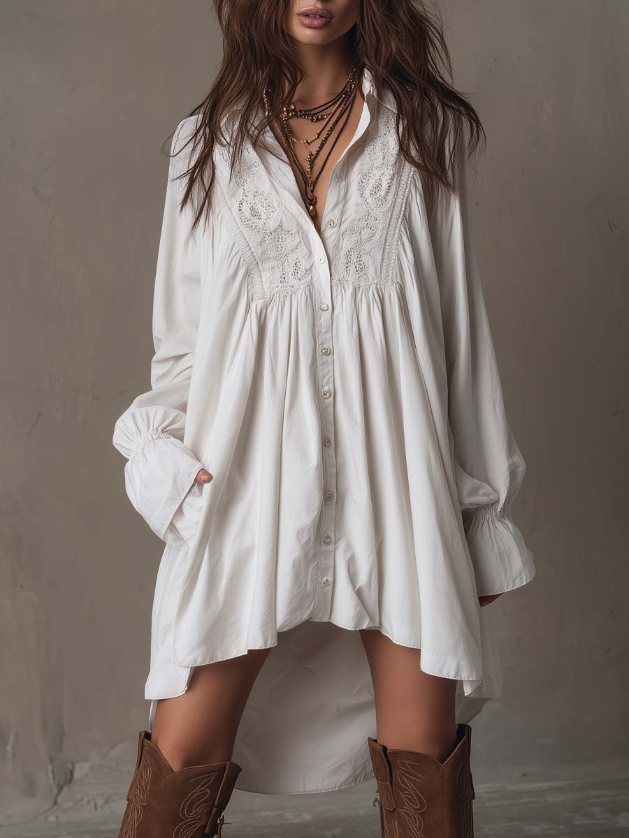 Lucia | Vestito Camicia con Dettagli in Pizzo