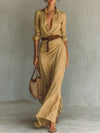 Camille™ | Vestido Maxi con Solapas y Cinturón de Cintura