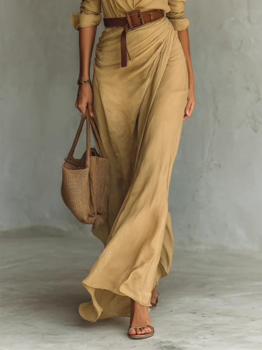 Camille™ | Vestido Maxi con Solapas y Cinturón de Cintura