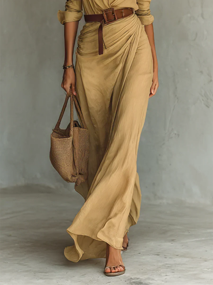 Camille™ | Vestido Maxi con Solapas y Cinturón de Cintura