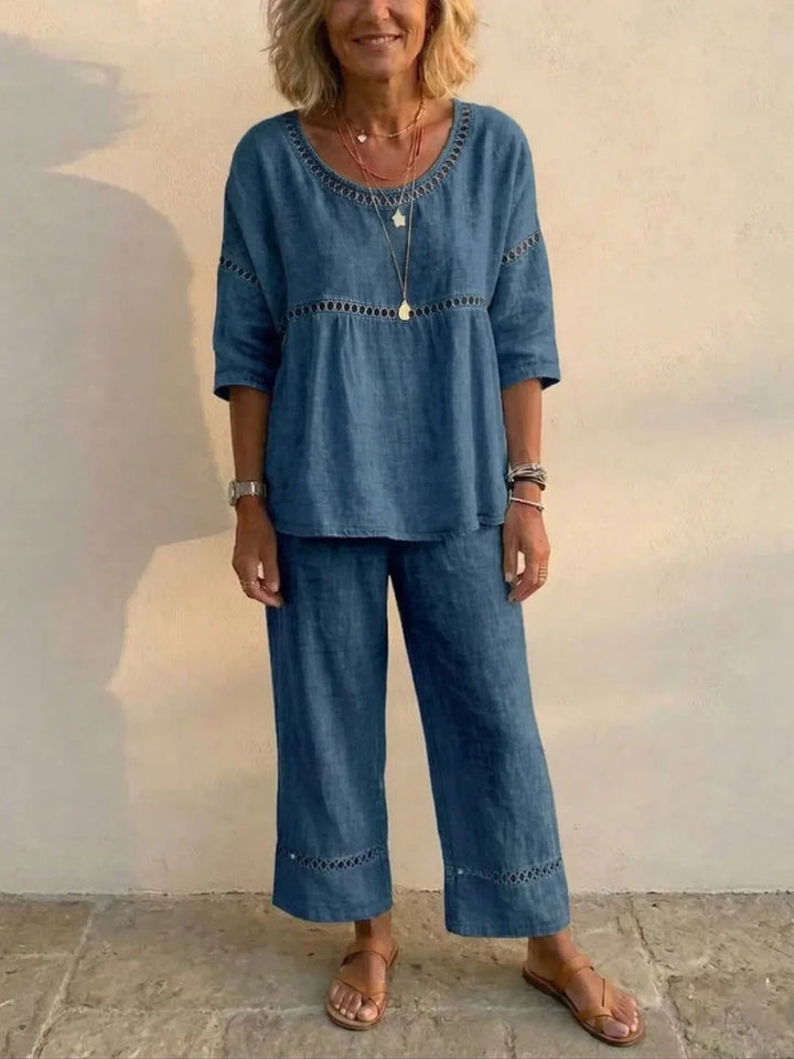 Marielle | Conjunto de Dos Piezas de Lino Suave con Detalle de Encaje