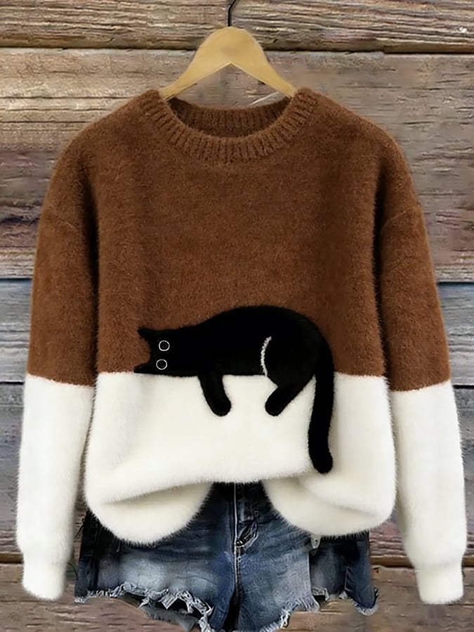 Aileen™ | Maglione Oversize con Stampa di Gatto Elegante