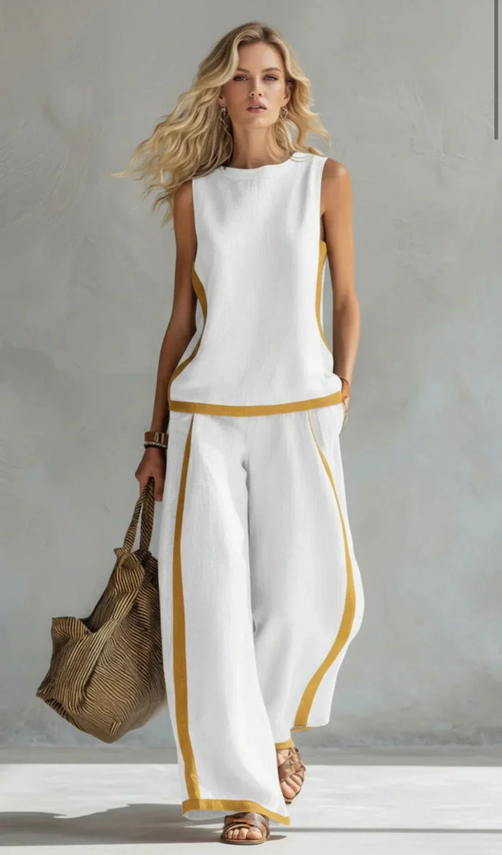 Ursula - Conjunto Elegante y Casual de Chaleco y Pantalones con Acabados Bicolores