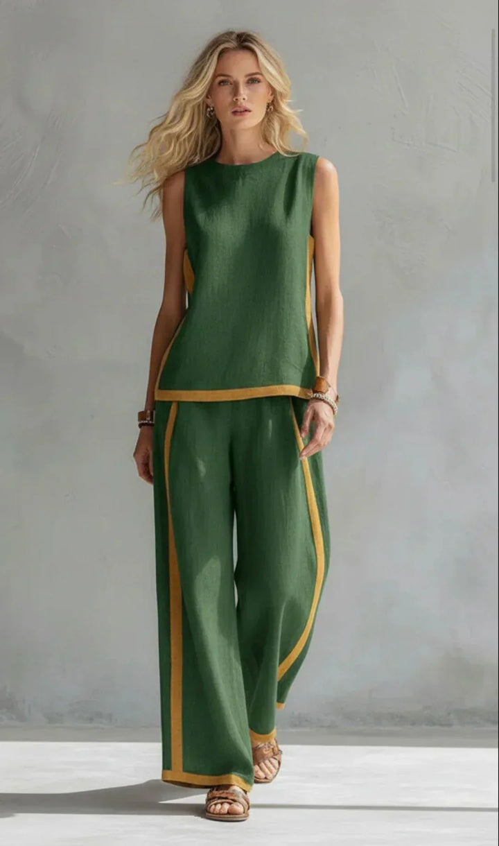 Ursula - Conjunto Elegante y Casual de Chaleco y Pantalones con Acabados Bicolores
