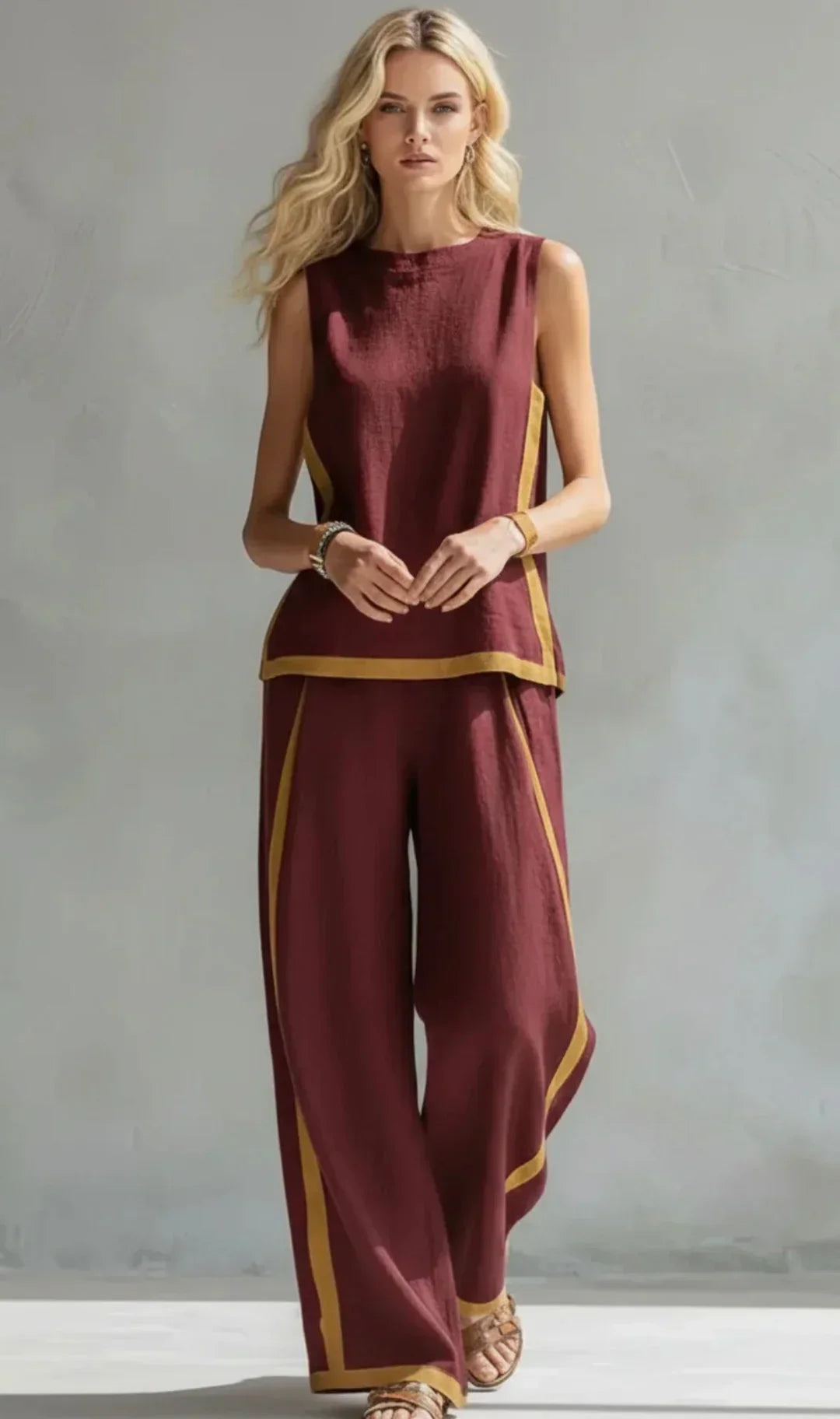 Ursula - Conjunto Elegante y Casual de Chaleco y Pantalones con Acabados Bicolores