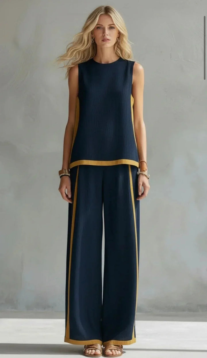 Ursula - Conjunto Elegante y Casual de Chaleco y Pantalones con Acabados Bicolores