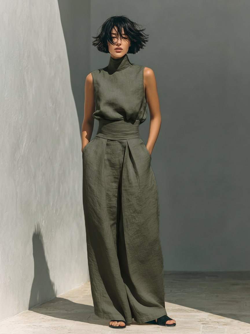 Maria™ | Conjunto completo con top de tirantes y pantalones amplios de algodón y lino