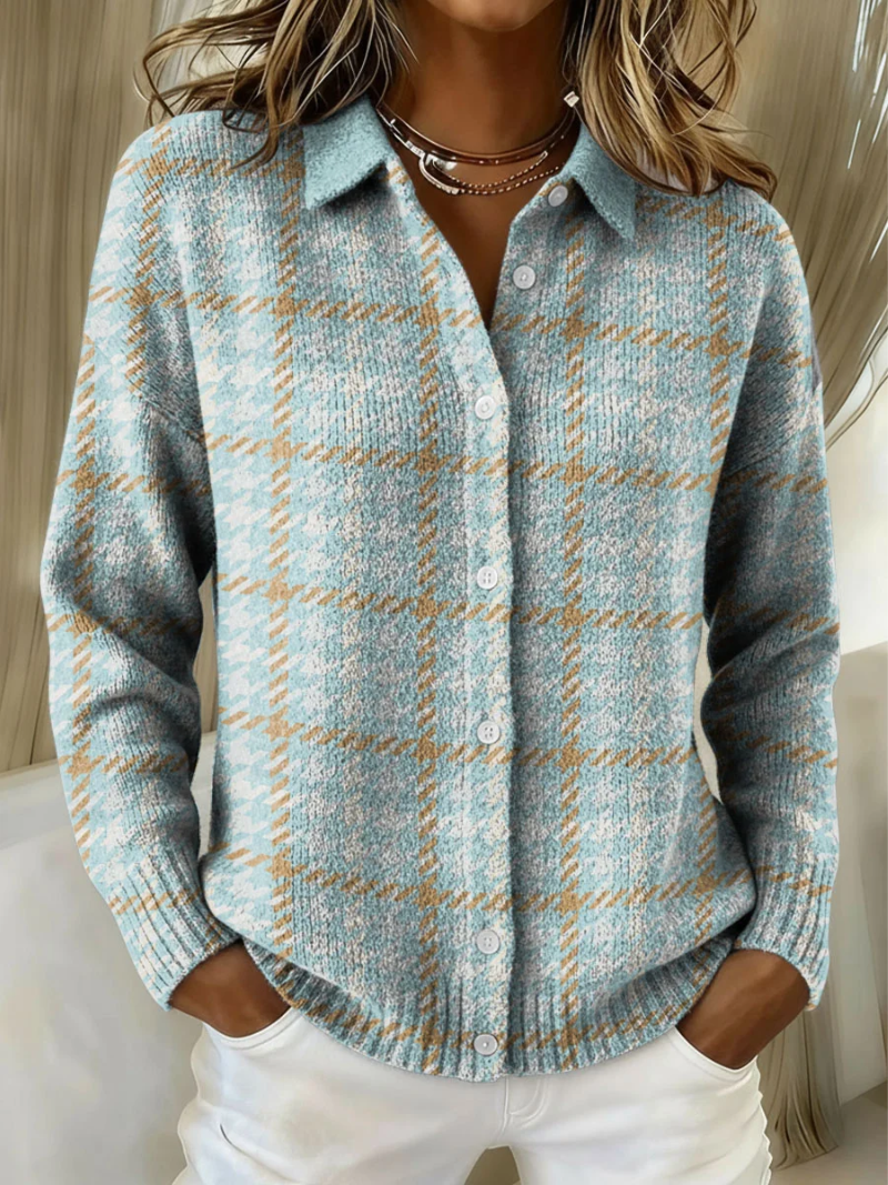 Clara | Maglione con Bottoni a Quadri in Cielo