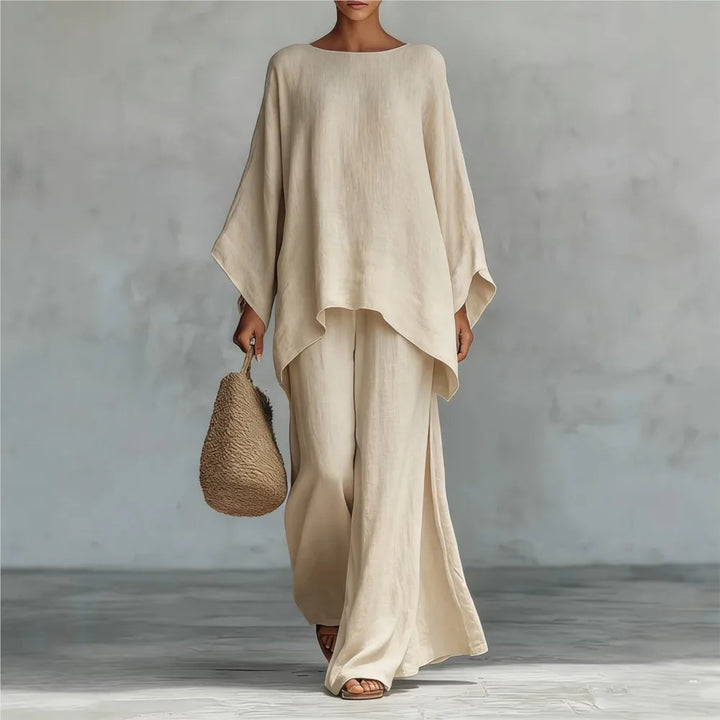 Lovina | Conjunto de Pantalones de Lino de Pierna Ancha con Mangas Largas