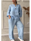 Mariana | Conjunto de Top Casual con Escote en V y Pantalones de Pierna Ancha