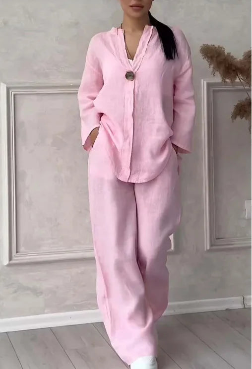 Mariana | Conjunto de Top Casual con Escote en V y Pantalones de Pierna Ancha