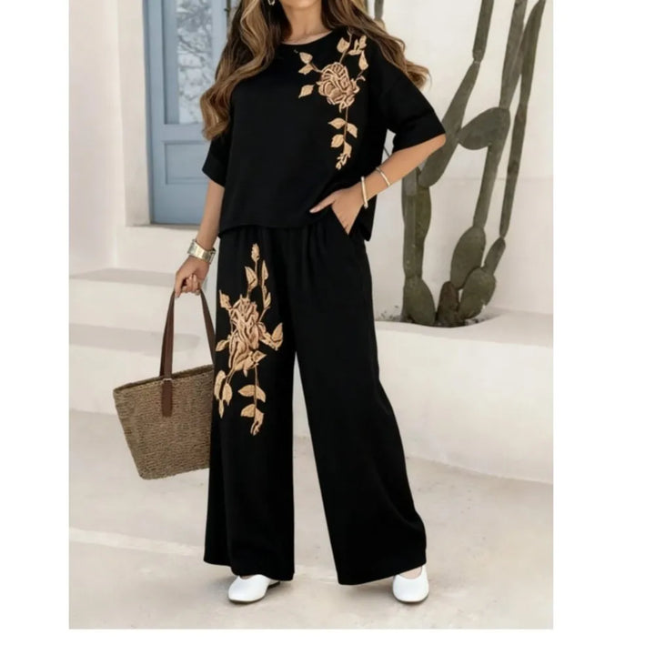 Felena | Conjunto de Pantalones Anchos Bordados Elegantes