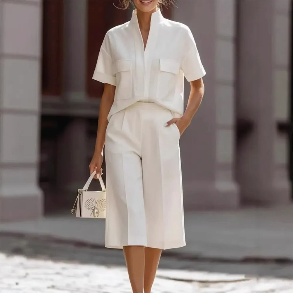 Luisa | Camisa de Manga Corta con Cuello y Pantalones Cortos Casual
