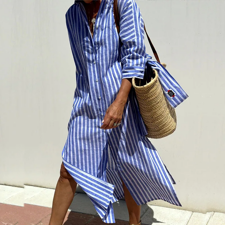 Hazel - Vestido Midi Confortable Rayado Sofisticado