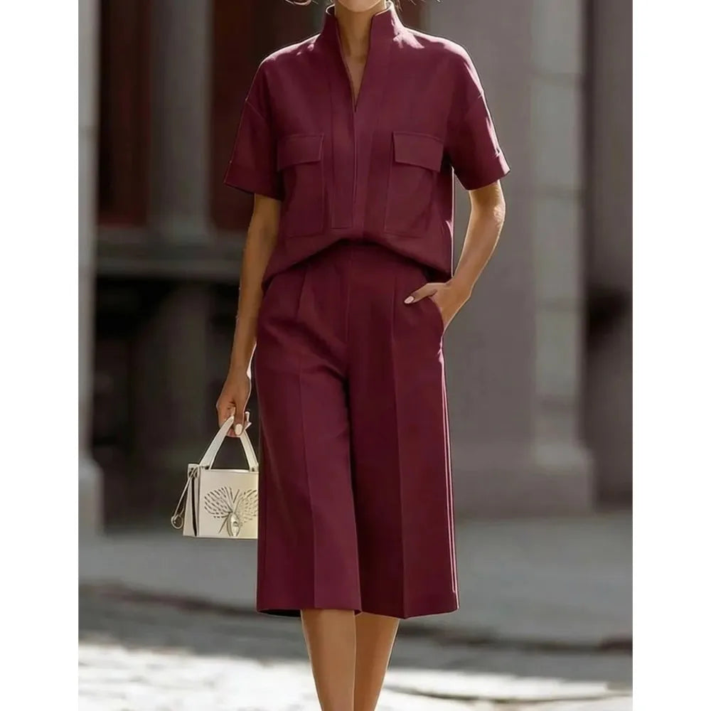 Luisa | Camisa de Manga Corta con Cuello y Pantalones Cortos Casual