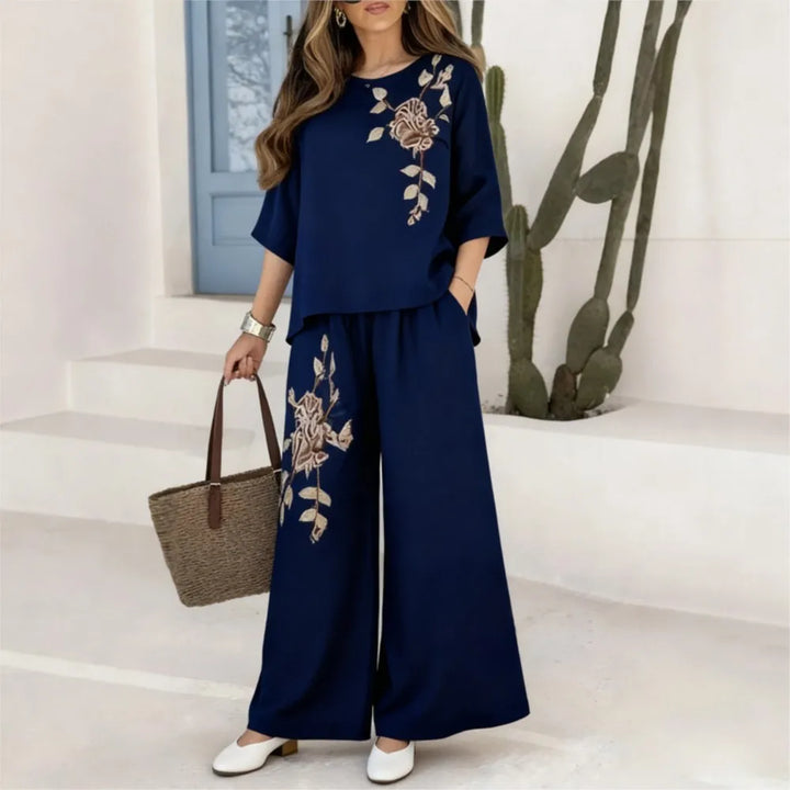 Felena | Conjunto de Pantalones Anchos Bordados Elegantes