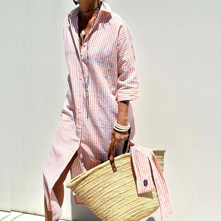 Hazel - Vestido Midi Confortable Rayado Sofisticado