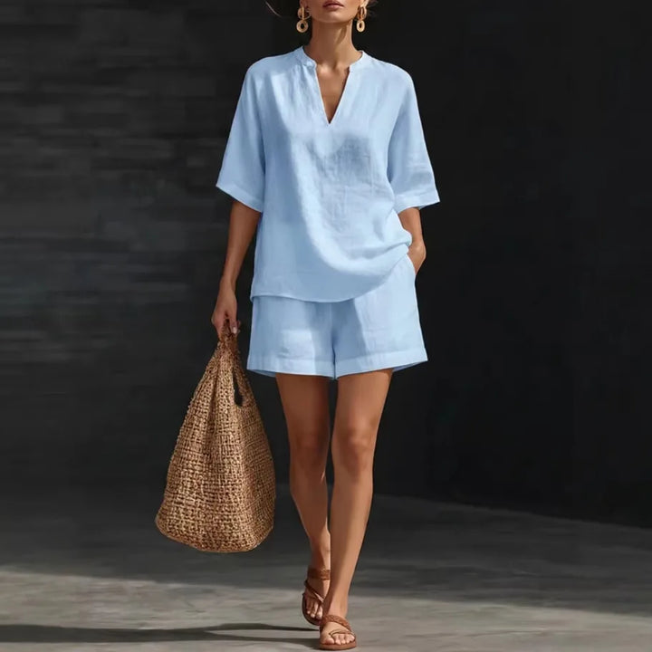 Liorna | Blusa de Manga Larga con Cordón y Pantalones Cortos Volantes