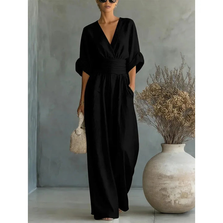 Viana | Pantalones Elegantes de Cintura Alta con Escote en V y Pierna Ancha