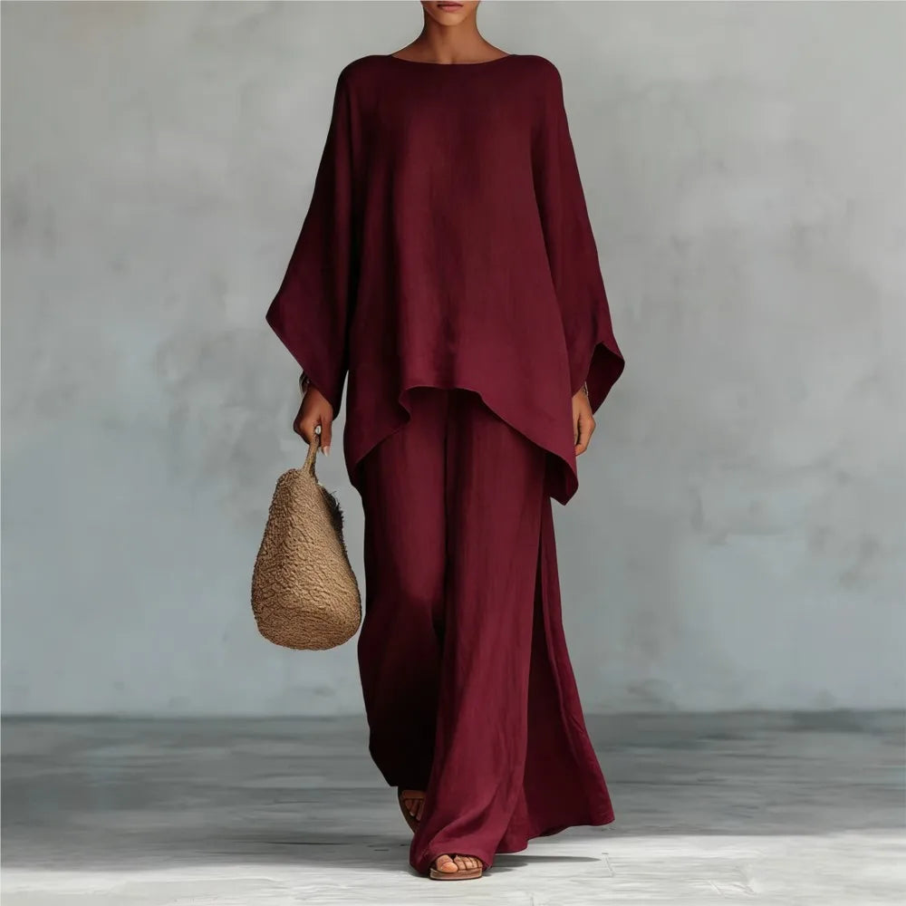 Lovina | Conjunto de Pantalones de Lino de Pierna Ancha con Mangas Largas
