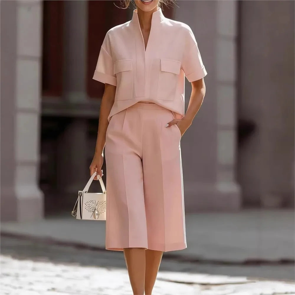 Luisa | Camisa de Manga Corta con Cuello y Pantalones Cortos Casual