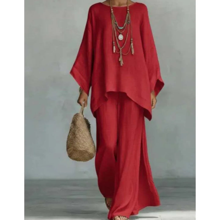 Lovina | Conjunto de Pantalones de Lino de Pierna Ancha con Mangas Largas