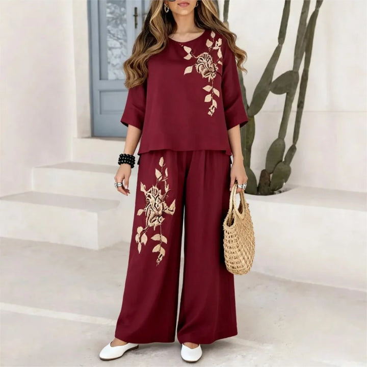 Felena | Conjunto de Pantalones Anchos Bordados Elegantes