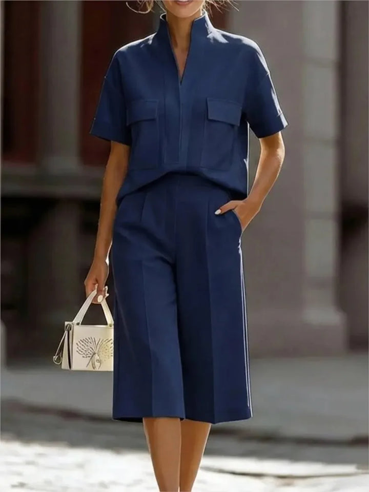 Luisa | Camisa de Manga Corta con Cuello y Pantalones Cortos Casual