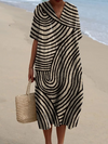 Elsa | Flowy Summer Maxi Dress with Hand-Drawn Geometric Circle Line Pattern