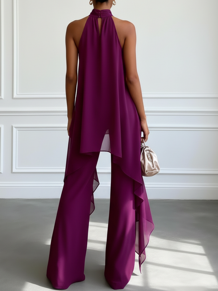 Set di Due Pezzi Elegante di Top Senza Maniche e Pantaloni Viola