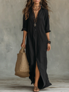 Soline™ | Vestido Maxi Negro Suelto con Botones